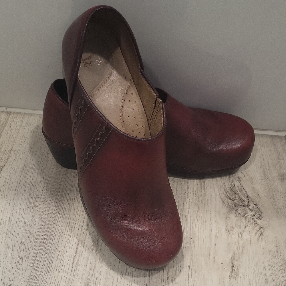 Dansko Red Leather Mules with Cushioned Footbed